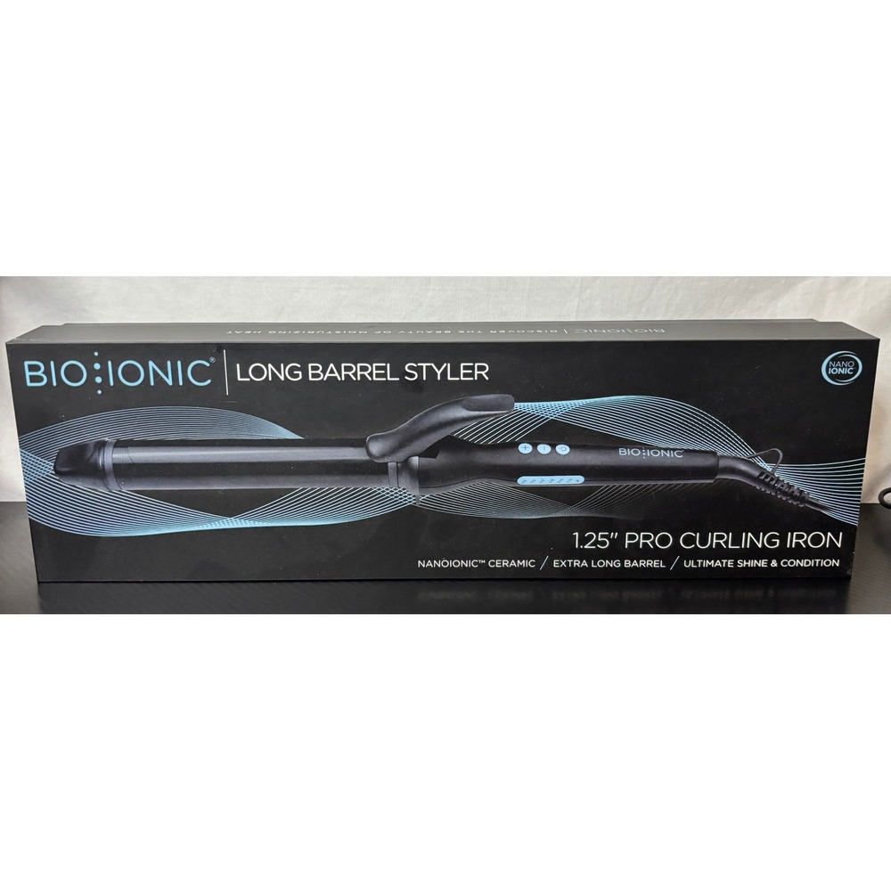 Bio Ionic Long Barrel Styler 1.25 Inch Pro Curling Iron NanoIonic Ceramic Black